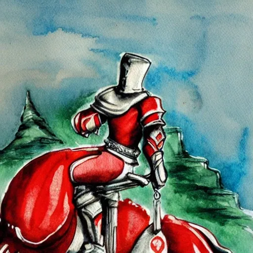 The lonely rouge knight, sitting alone peacefully , Water Color