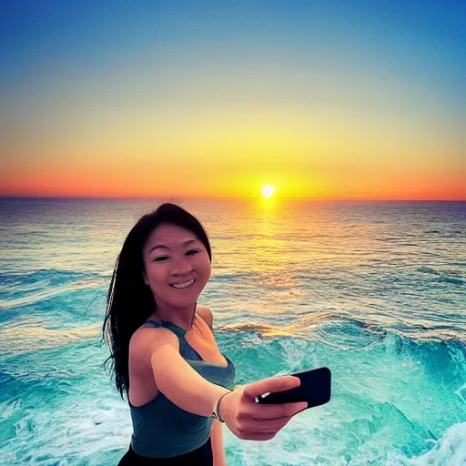 Sunset, ocean, selfie photo, Asia, 2 k