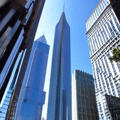 avenue with mega skyscrapers on a sunny day with, type photography