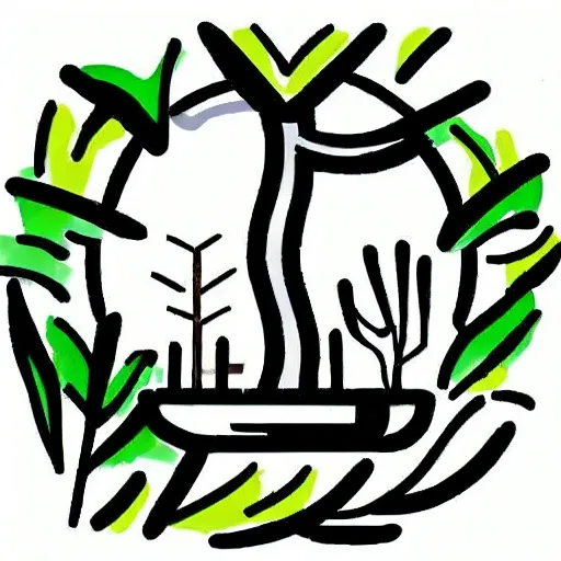 Hand-drawn illustration. Icon of Tree Planting: Draw an icon of a tree sapling being planted in fertile soil. This represents the practice of reforestation and the importance of planting new trees in the park to preserve the ecosystem.