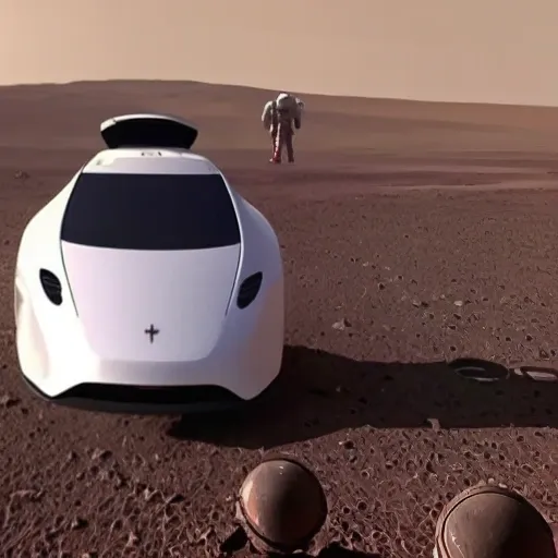 Elon Musk  arriving on Mars,  Starship, landing and walking