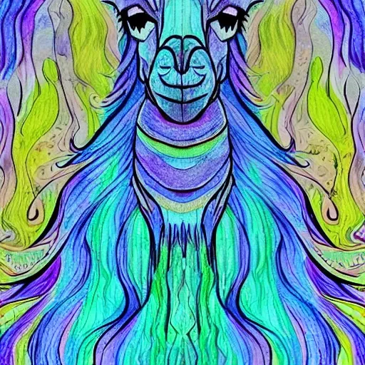 infinite bored llama line art, Water Color, Trippy