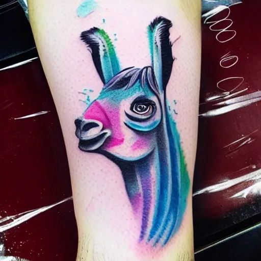 infinite bored llama line art, Water Color, Tattoo