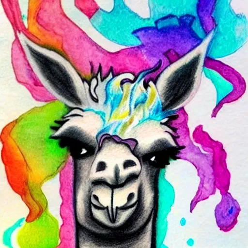 infinite bored llama line art, Water Color, Tattoo