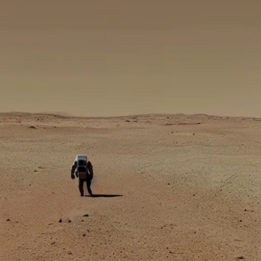 Elon Musk  arriving on Mars,  Starship, landing and walking