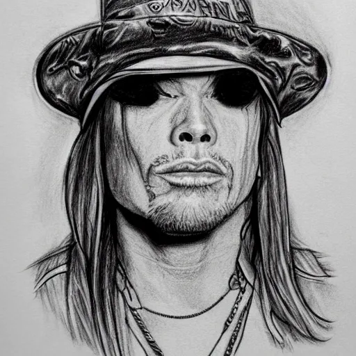 Generate an image of Axl Rose as a robot, Trippy, Pencil Sketch