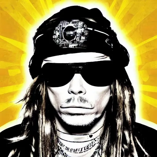 Generate an image of Axl Rose as a robot, Trippy