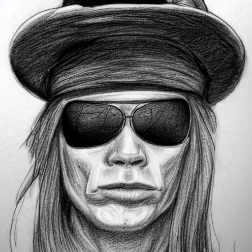 axl rose's face left side human right side robot, Pencil Sketch