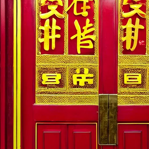 inbetweening，Wuzidengke，China-Chic Style，Red and yellow color scheme，Gold stroke，New Year  pictures，the God of Door