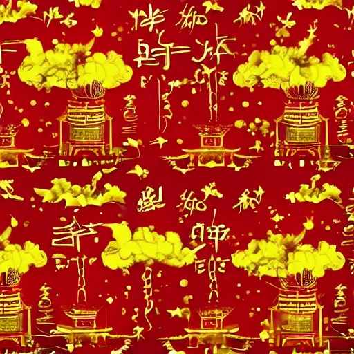 inbetweening，Wuzidengke，China-Chic Style，Red and yellow color scheme，Gold stroke，New Year  pictures