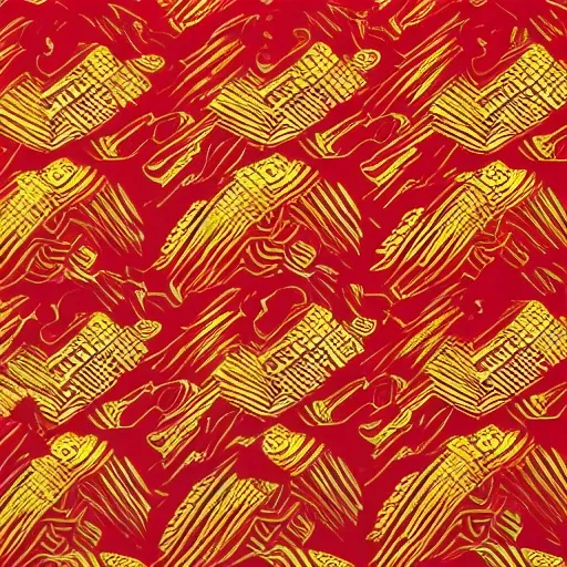 inbetweening，Wuzidengke，China-Chic Style，Red and yellow color scheme，Gold stroke