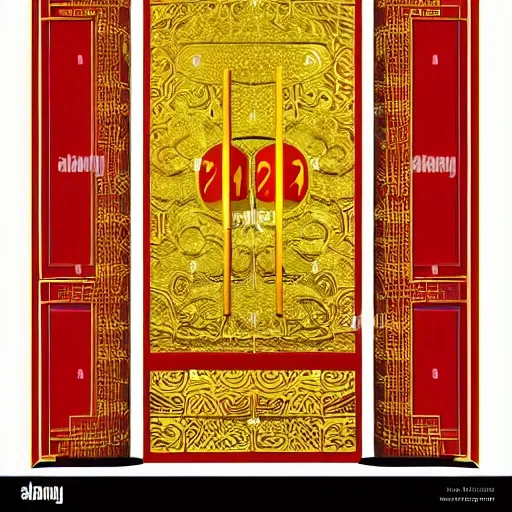 inbetweening，Wuzidengke，China-Chic Style，Red and yellow color scheme，Gold stroke，New Year  pictures，the God of Door