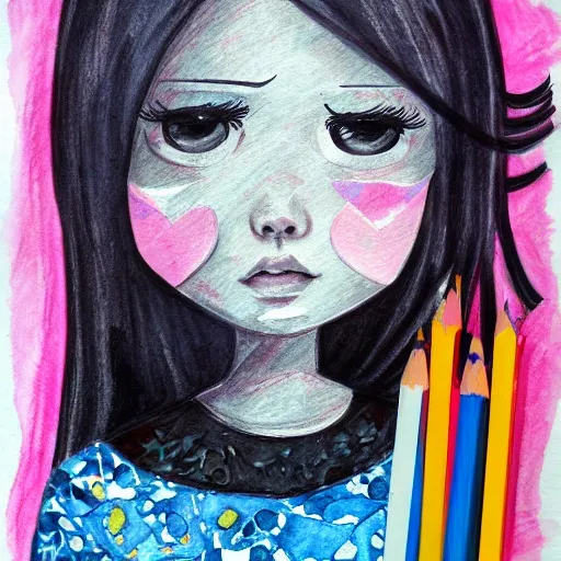 great wall ,(girl ), 8k,black, Trippy, Cartoon, 3D, Pencil Sketch, Water Color, Oil Painting