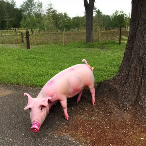 The pig hit the tree and you hit the pig
