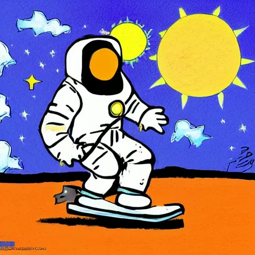 astronauta patinando frente al sol
, Cartoon