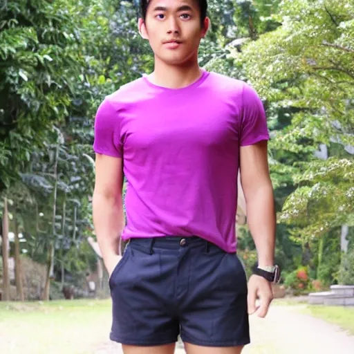 Asian wearing tight shorts full body image 