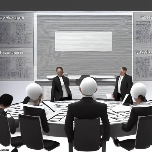 a group of cybersecurity experts gathered around a round table, watching a presentation on a 3d screen presented by a very elegantly dressed beautiful latin woman, Pencil Sketch