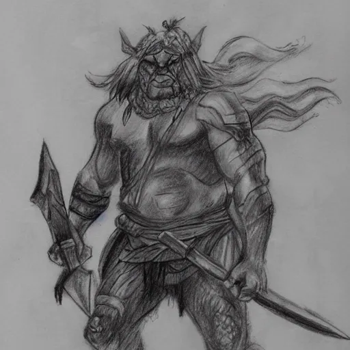 ogre warrior with a bardiche in one hand, ready for war 
, Pencil Sketch, Pencil Sketch, Pencil Sketch