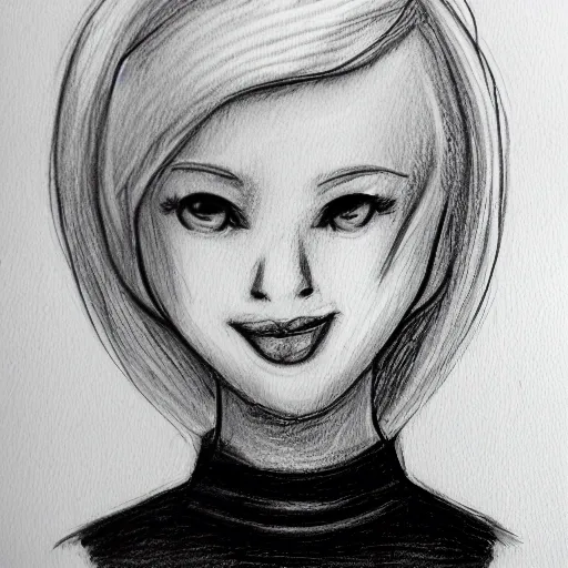 cute white-haired girl, clean color background, Pencil Sketch