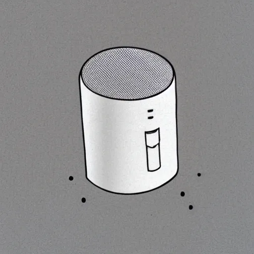 Smart speaker, rectangular, circular switch, switch in corner, hand drawing, line drawing, one drawing multiple line drawings, Pencil Sketch