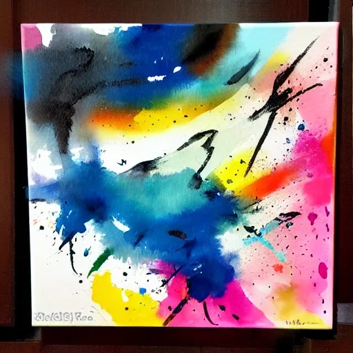 abstract art painting, light to dark, bold brush strokes and random paint splatters, water colour on canvas