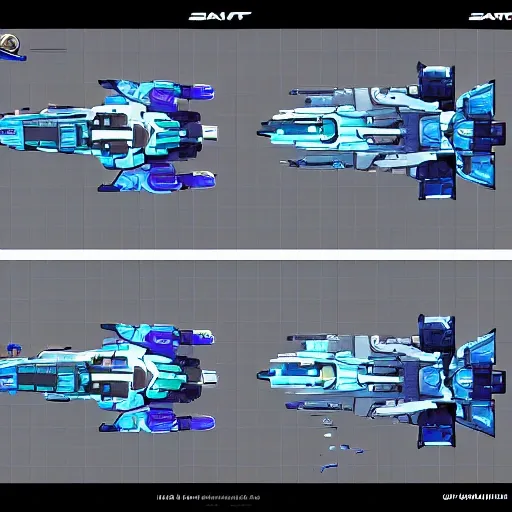 sci fi spaceship, overwatch, starcraft, 2d top down, game asset, "top view", symmetrical, sharp and crisp lines, flat shading, sprite sheet, top model, artstation, pixel perfect, no blurry, no glow, no fuzzy, no watermark, Cartoon, Pencil Sketch, Water Color, Oil Painting, pieces, parts, modular