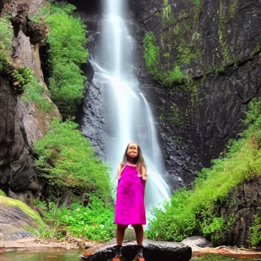 a girl on a waterfall

