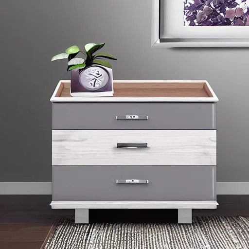 generates a realistic image of a melamine nightstand, 