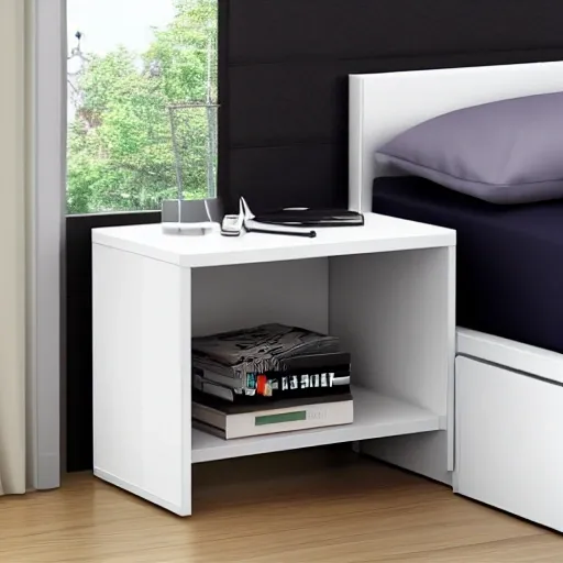 NIGHTSTAND - MELAMINE TABLE - BEDROOM FURNITURE

COLOR WHITE - SPACE FOR BOOK- LIGHT RGB