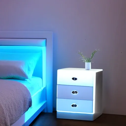 High Gloss Bedside Tables with 2 Drawers,Floating Nightstand with 3 Color & Adjustable Brightness Embedded LED Light Strip 