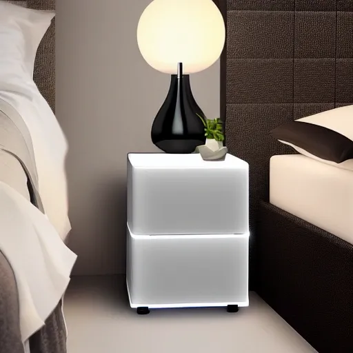 High Gloss Bedside Tables with 2 Drawers,Floating Nightstand with 3 Color & Adjustable Brightness Embedded LED Light Strip , 3D