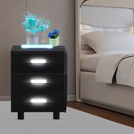 Realistic image, High Gloss Bedside Tables with 2 Drawers,Floating Nightstand with 3 Color & Adjustable Brightness Embedded LED Light Strip , 3D