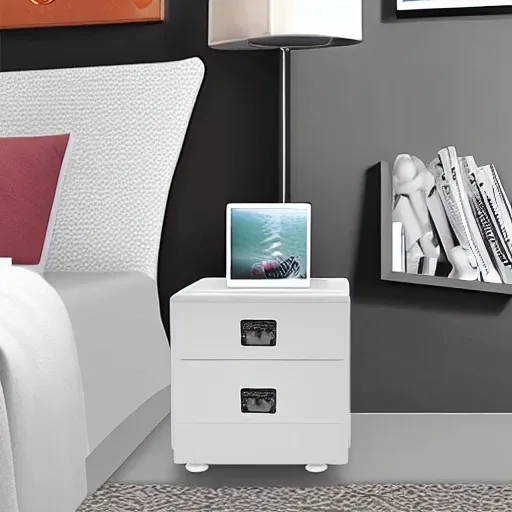 Realistic image,  Bedside Tables with 2 Drawers,Floating Nightstand with 3 Color & Adjustable Brightness Embedded LED Light Strip , 3D