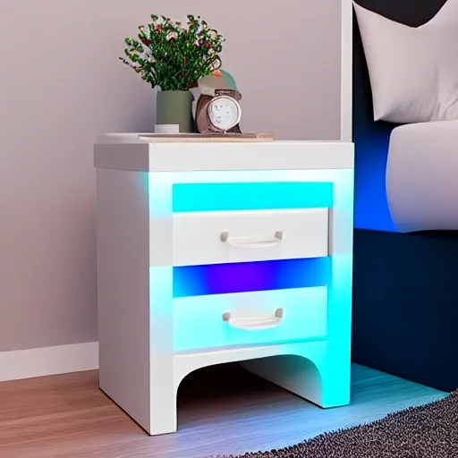 Realistic image,  Bedside Tables with 2 Drawers,Floating Nightstand with 3 Color & Adjustable Brightness Embedded LED Light Strip , 3D