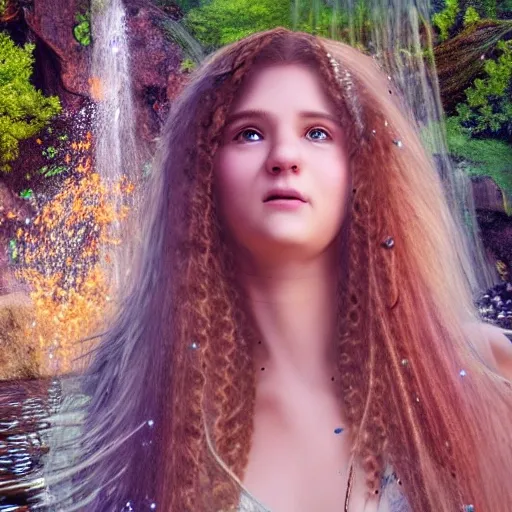 Style: Hyperrealistic. Scene: A sun-drenched enchanted forest, dappled with vibrant flowers and towering trees. Camera angle: Medium shot, capturing the protagonist's awe-struck expression as they stumble upon a hidden waterfall with rainbow-colored mist. The protagonist is a young ((human))teenage girl with a (((curly))) mane of golden hair, wearing a flowing ((elven)) gown that glimmers in the sunlight. The water's surface reflects a realistic image of the girl, creating a dreamlike atmosphere. The scene is framed by lush foliage, while butterflies and fireflies dance in the air. The image has a cinematic depth of field effect, highlighting the girl's face and the cascading water, and the overall composition is considered a masterpiece in hyperrealistic art. (((realistic face)))                                         "Negative prompt": "bad-picture-chill-75v, verybadimagenegative_v1.3, EasyNegative, bad-image-v2-39000, bad-hands-5, badhandv4, worst quality, blurry, out of focus, low quality, out of frame, logo, signature, username, watermark, picture frame, smudges",
"Tiled Diffusion": {
"Method": "MultiDiffusion",
"Upscaler": "4x_foolhardy_Remacri",
"Tile Overlap": 48,
"Upscale factor": 3,
"Keep input size": true,
"Tile batch size": 8,
"Tile tile width": 96,
"Tile tile height": 96
},
"Face restoration": "CodeFormer",
"Denoising strength": 0.25,
"Token merging ratio": 0.3,
"Token merging random": true,
"Token merging ratio hr": 0.3,
"Tiled Diffusion upscaler": "4x_foolhardy_Remacri",
"Tiled Diffusion scale factor": 3
}

                           