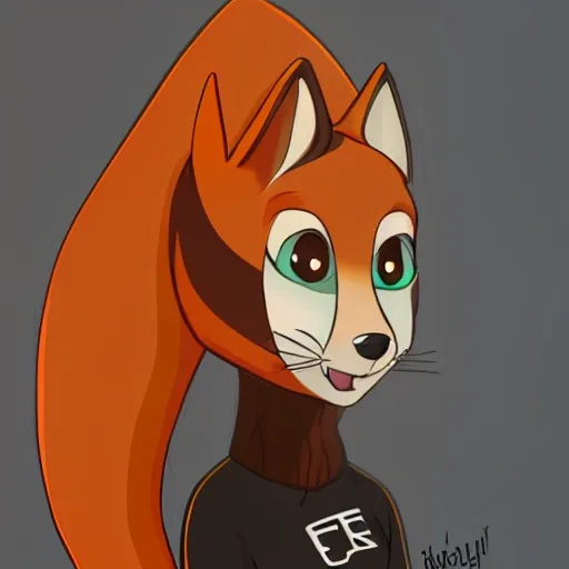 digital detailed full body of an anthromorphic female fox, in style of zootopia, zootopia, zootopia, fursona, furry, furaffinity, deviantart, furry art, fursona art, wearing a black hoodie, in style of zootopia, fox fursona, cyberpunk, female, detailed feminine face, black hair on head in a spiked mullet