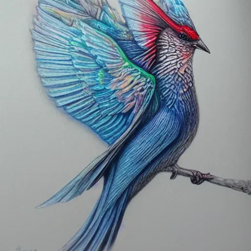 Colored pencil art on paper, Frost Spirit Bird, highly detailed, artstation, MasterPiece, Award-Winning, Caran d'Ache Luminance