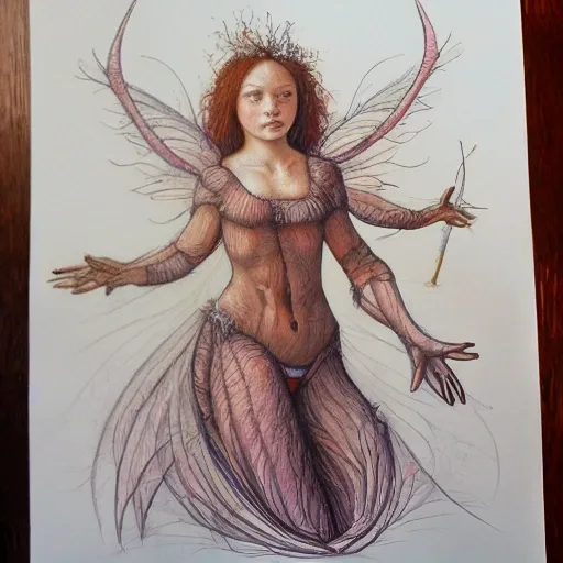 Colored pencil art on paper, Frost Fairy, highly detailed, artstation, Leonardo da Vinci
