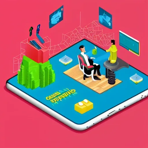 create an isometric illustrations describing web development services. for my website hero image