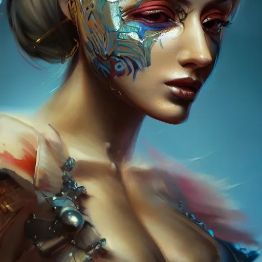 figurative art, medium full shot painting of a beautiful Russian-Persian princess with short blond hair, abstraction texture grunge painting, Pintura Graffiti, Abstract Portrait Painting, by banksy, greg rutkowski, by greg tocchini, by james gilleard, by joe fenton, by kaethe butcher, oil on canvas, insanely detailed, front view, symmetrical, octane render, TanvirTamim, concept art, abstract, artistic, 8k, cinematic, trending on artstation, unreal engine 5, ultra sharp focus, highly detailed, vibrant