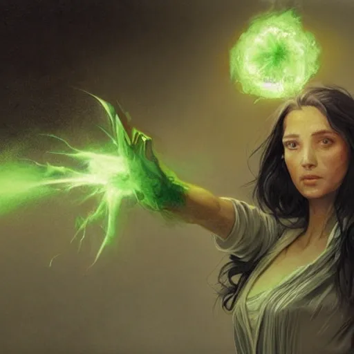 a female wizard casting a green fireball with money| | pencil sketch, realistic shaded, fine details, realistic shaded lighting poster by greg rutkowski, magali villeneuve, artgerm, jeremy lipkin and michael garmash and rob rey 