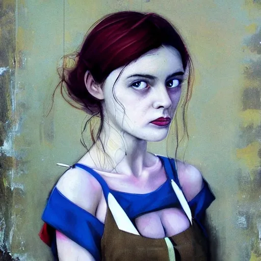 arte figurativo, pintura de plano medio de una hermosa princesa ruso-persa con cabello rubio corto, pintura grunge de textura abstracta, Pintura Graffiti, Pintura de retrato abstracto, por banksy, greg rutkowski, por greg tocchini, por james gilleard, por joe fenton, por  carnicero kaethe, óleo sobre lienzo, increíblemente detallado, vista frontal, simétrico, octanaje, TanvirTamim, arte conceptual, abstracto, artístico, 8k, cinematográfico, tendencia en artstation, motor irreal 5, enfoque ultra nítido, muy detallado, vibrante