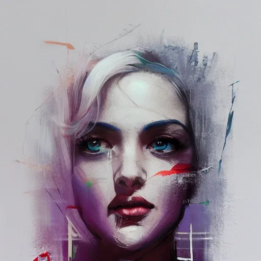 figurative art, medium shot painting of a beautiful american-italian princess with short blonde hair, abstract textured grunge painting, Graffiti Painting, Abstract Portrait Painting, by banksy, greg rutkowski, by greg tocchini, by james gilleard, by joe fenton , by kaethe butcher, oil on canvas, incredibly detailed, front view, symmetrical, octane, TanvirTamim, concept art, abstract, artsy, 8k, cinematic, trending on artstation, unreal engine 5, ultra sharp focus, highly detailed, vibrant, Pencil Sketch