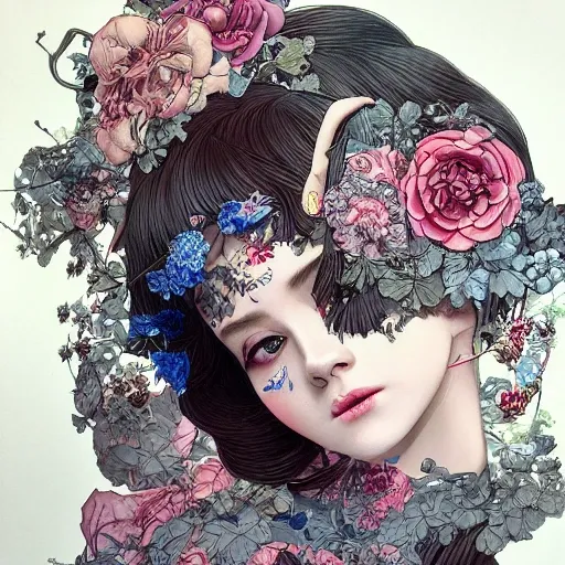 mdjrny-v4 style, the portrait of a sensual girl, beauty cyborg, elegant realistic gravure idol, an ultrafine hyperdetailed by kim jung gi, Soey Milk , wlop, artgerm, greg rutkowski, alphonse mucha, intricate linework, bright colors, victorian, chinese tradition suit, ornate, dynamic, rich colors, 3D