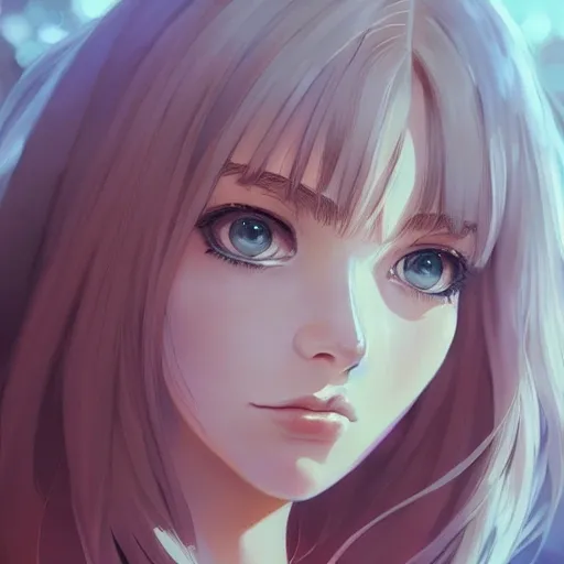 Closeup face portrait of a white girl, smooth soft skin, big dreamy eyes, beautiful intricate colored hair, symmetrical, anime wide eyes, soft lighting, detailed face, by makoto shinkai, stanley artgerm lau, wlop, rossdraws, concept art, digital painting, looking into camera