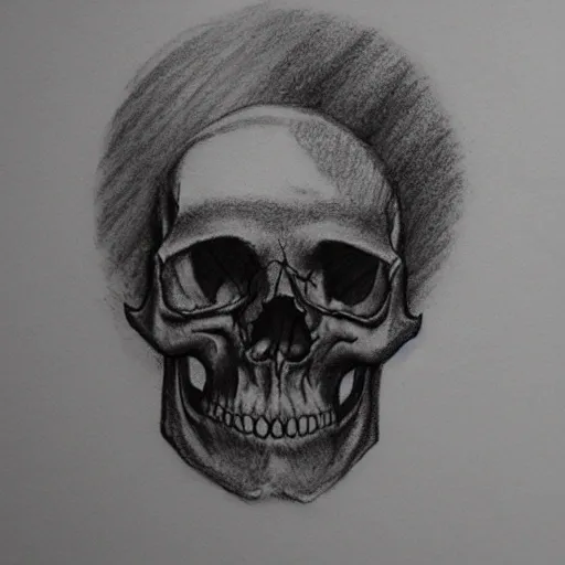 a drawing of a skull, black an white tattoo on a white sheet of ...