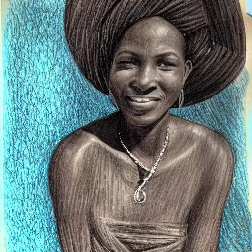 
beautiful photo of an african woman at the well to take water, Pencil Sketch