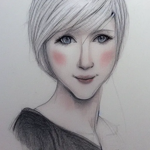 cute white-haired girl, clean color background, Pencil Sketch, 3D
