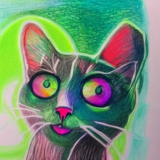 green cat on the space, Trippy, Cartoon, 3D, Water Color, Oil Painting, Pencil Sketch