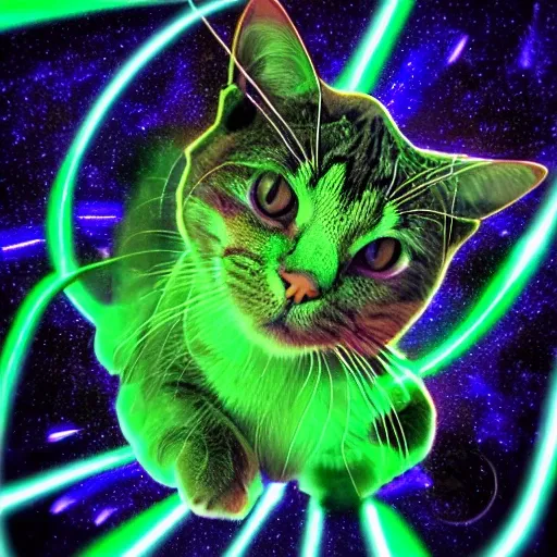 green cat on the space, Trippy, 3D